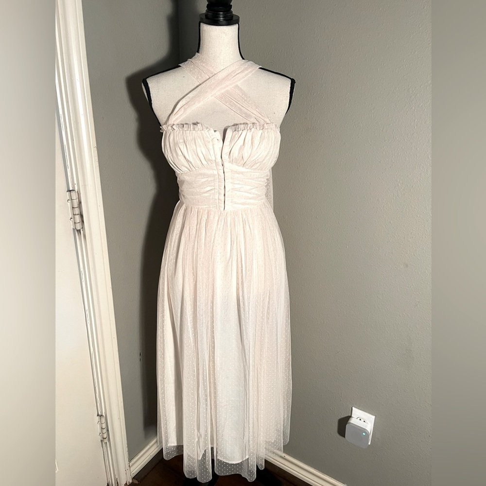 Lush tie strap tulle midi dress
